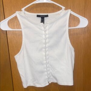 Forever 21 Cream Ribbed Crop Top